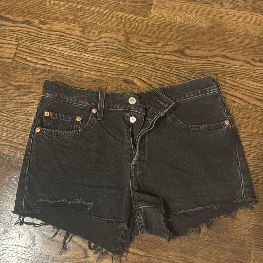 Levi’s Vintage 1970s Orange Tab High Rise Cutoff Jean Shorts Black Waist 28